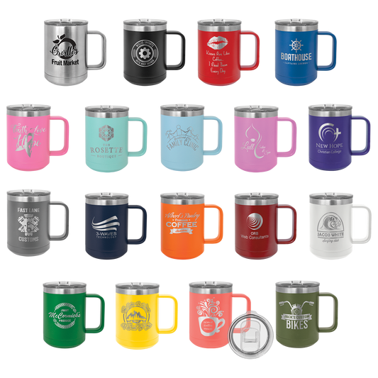 15oz Insulated coffee mugs (customer supplied logo)